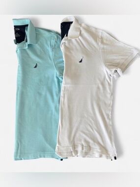 Nautica Polo Men’s XL Classic Fit Blue & White J-Class Logo Golf Preppy BUNDLE